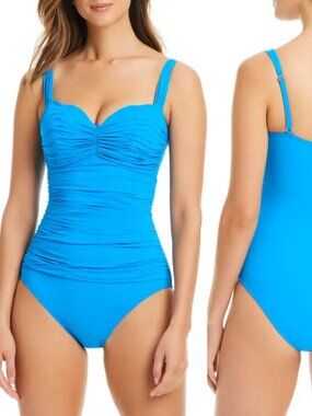 Bleu Rod Beattie Kore Shirred Bandeau Underwire One Piece Swimsuit NWT Sz 12